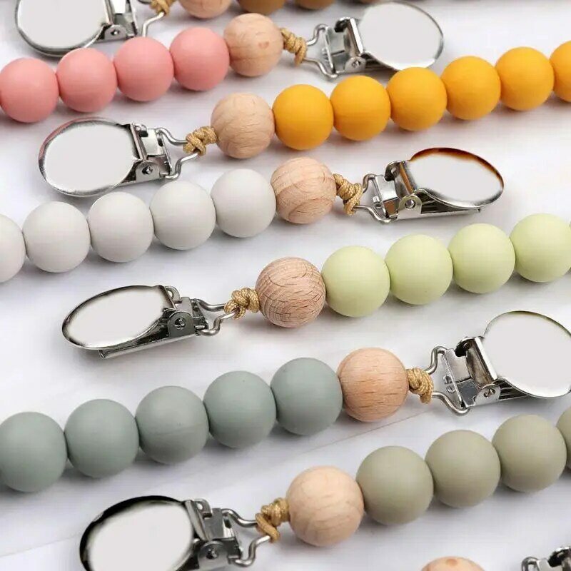 Pacifier Clips Chain Silicone Beads BPA Clip Holder Soother Chains