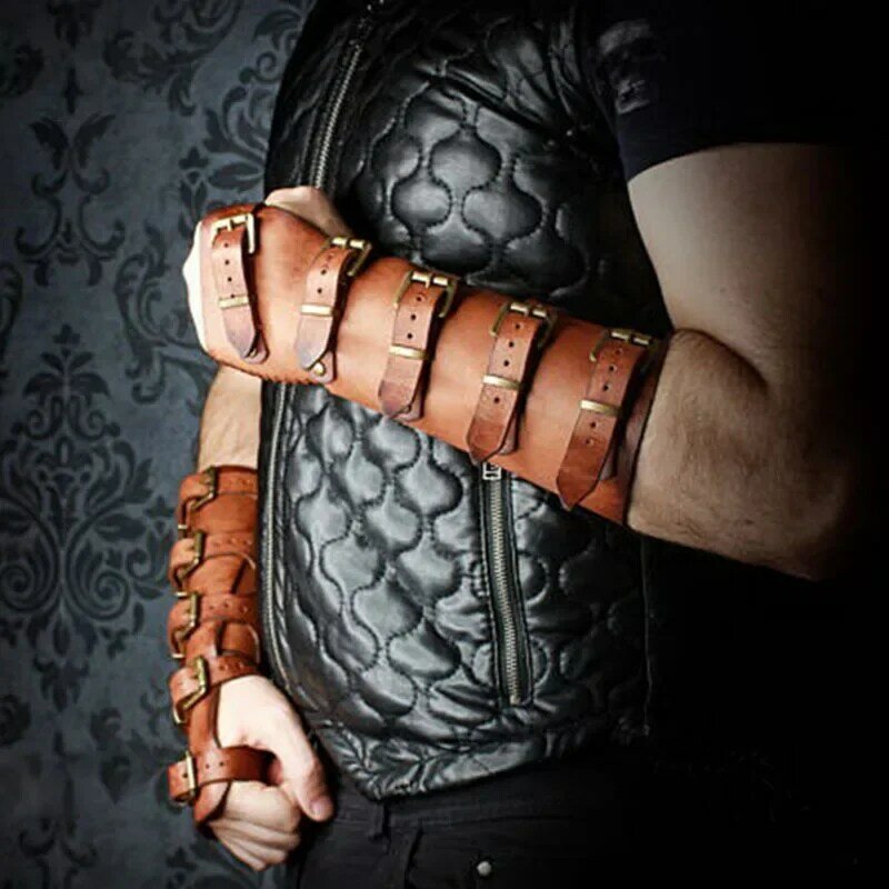 Sepasang dewasa prajurit abad pertengahan perang ksatria lengan perban pergelangan tangan kulit Armor Bracer Rivet Archer sarung tangan kostum Cosplay alat peraga