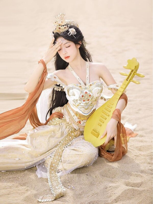 Vestido de princesa dunhuang feminino, estilo nacional, fantasia de dança, feminina, estilo ocidental e exótico, chinês
