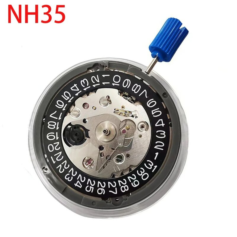 Japoński oryginalny NH35 czarny kalendarz ruch precyzyjna mechaniczna data automatyczny zegarek na rękę dla męskich zegarków