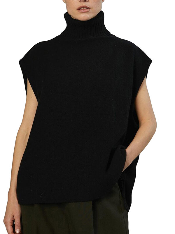 Einfarbige ärmellose Strick pullover weste für Damen mit hohem Ausschnitt-stilvolles und gemütliches Pullover oberteil für Freizeit oder Ausgehen
