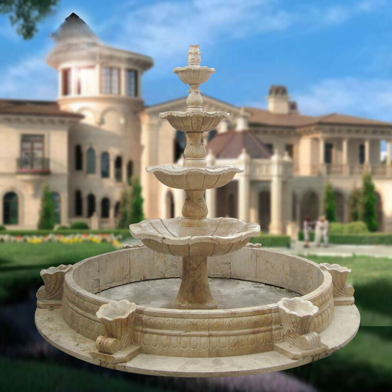 Classical Outdoor Large Stone Carving 4 tier Marble Water Fountain For Garden Decoration