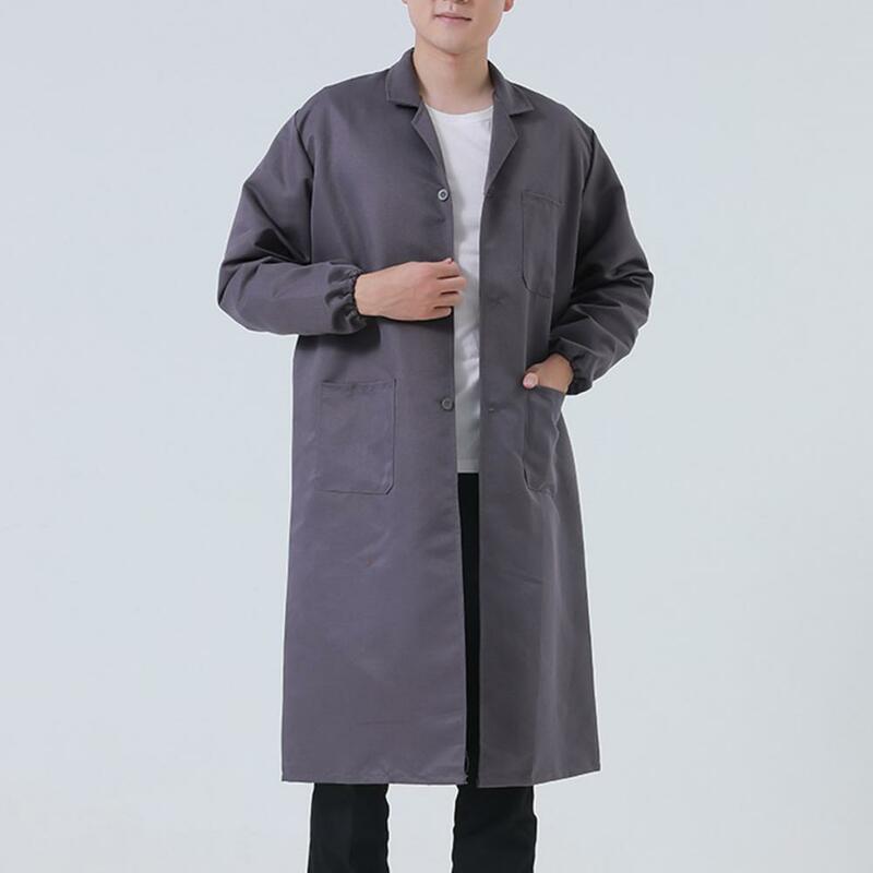 1 buah mantel panjang pria tahan debu, mantel dokter dengan saku tebal untuk Salon kecantikan laboratorium makanan dokter