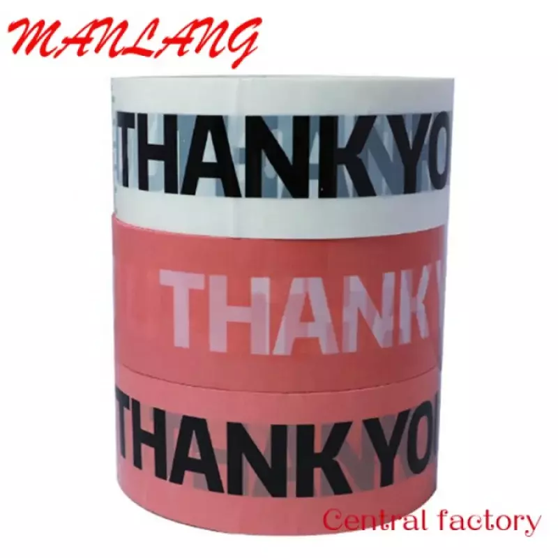 Custom  Heavy Duty White/Pink Background Black Paper Adhesive THANK YOU Packing Tape Cartoon Printing Tape For Box Sealing