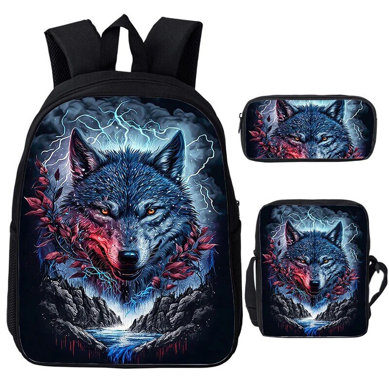 3 шт./комплект, детские рюкзаки с 3D-принтом воющего волка