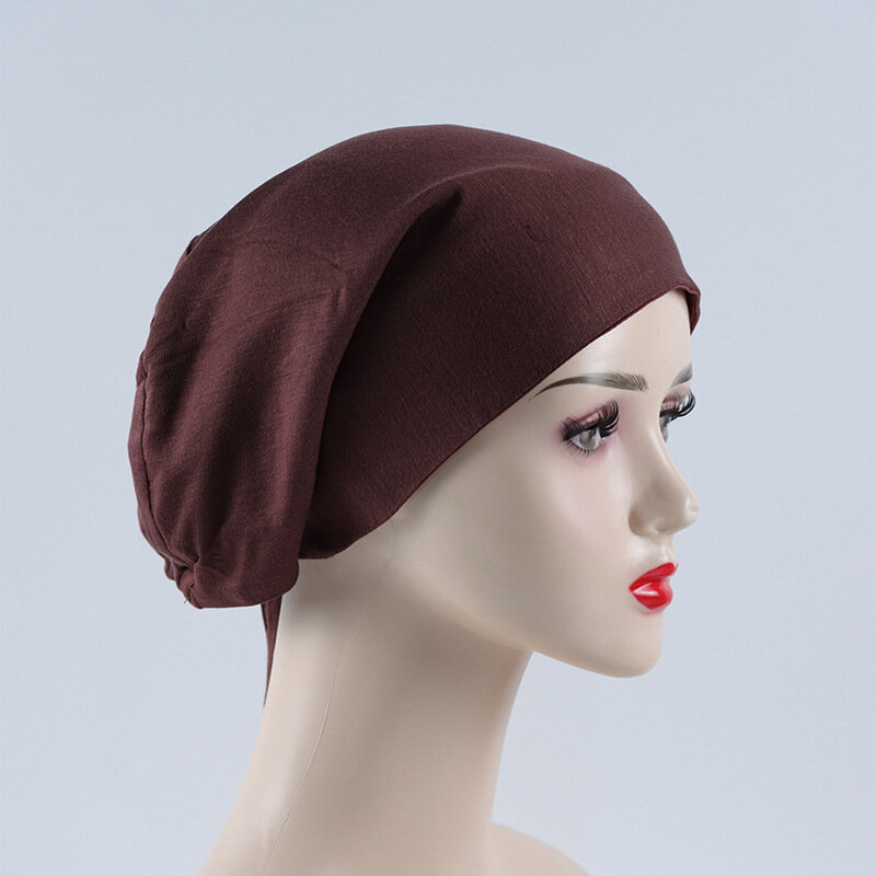 Double Layer Satin Seda Jersey Hijab Cap para Mulheres Muçulmanas, Hijabs Inner, Turbante com Underscarf Suave, Bonnet Tie