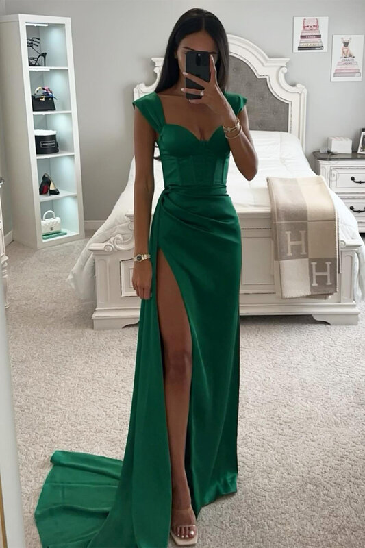 Exquisite Sweetheart Off-the-Shoulder Chiffo Evening Dresses Pleated Backless Horsehair Sheath Floor-Length Formal Ball Gowns