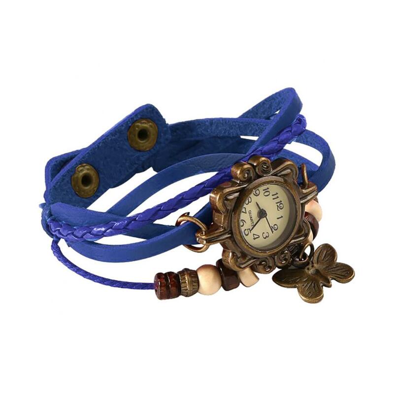 Relógio de pulso feminino de quartzo couro falso, pulseira retrô, pingente borboleta, relógio de pulso