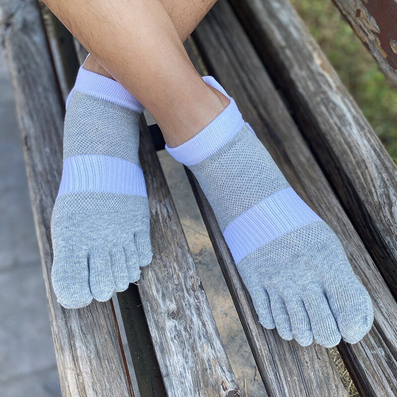 5 Pairs 5 Finger Socks Large Size Cotton Striped Mesh Bright Color Sweat-Absorbing Fitness Marathon Bike Sport Toe Plus Socks