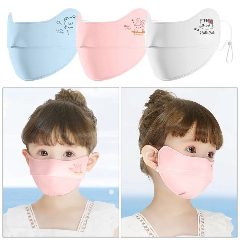 1Pcs Sun Protection Children Face Mask Driving Anti-UV Kids Face Shield Ice Silk Cartoon Pattern Summer Sunscreen Mask