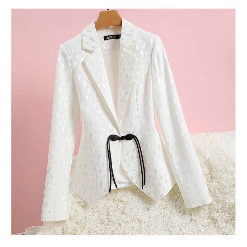 Fato curto slim fit de manga comprida feminino, jaqueta monocromática elegante, temperamento de botão, moda versátil, nova, outono e inverno