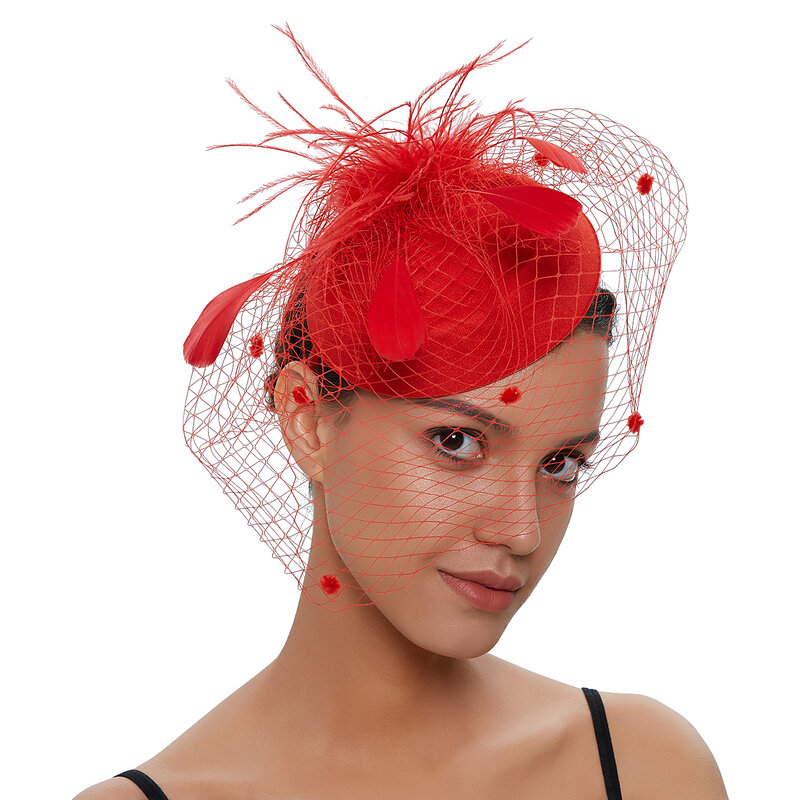 2024 Handmade Women Chic Fascinator Hat Cocktail Wedding Party Church Headpiece Fashion Headwear Feather Hair Accessories Bride