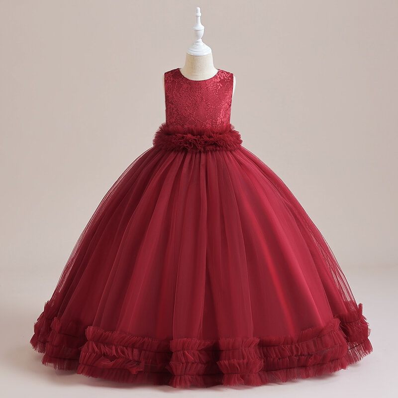 2023 New Flower Girl Dress Long Skirt Girls Wedding Dress Embroidered Mesh Princess Tutu Dress Children's Dress