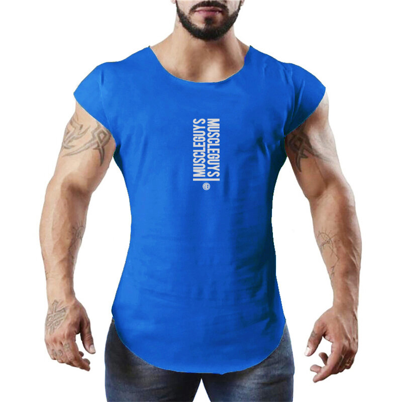 Gym Fitness Casual Breathable Muscle Workout Slim Fit Arc Hem Tank Tops Summer Cotton Moisture Wicking Breathable Cool Clothing