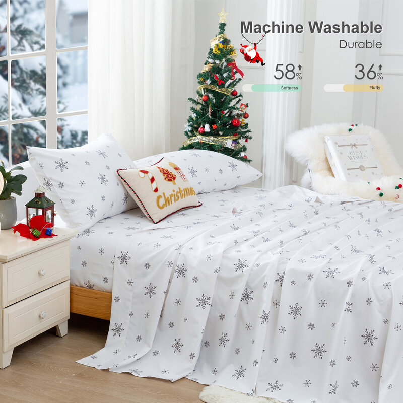 Microfiber Bedding Sets for King Size, Christmas Snowflakes Duvet Cover Set,Queen Snow Deer Comforter Cover,Bed Set for Teen Boy