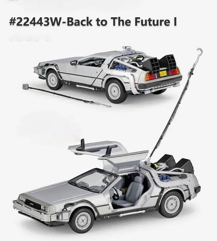 WELLY 1:24 Diecast Alloy Model Car DMC-12 delorean back to the future Time Machine Metal Toy Car For Kid Toy Gift Collection