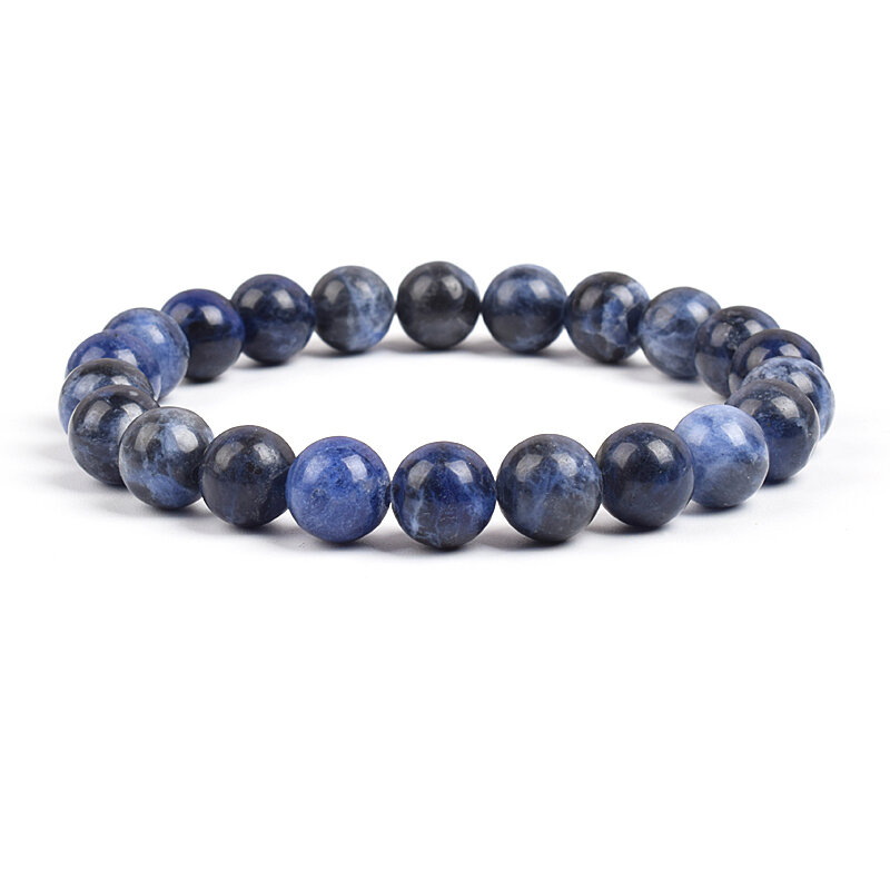 Pulsera de cuentas de piedra Natural azul oscuro, pulseras de línea elástica de piedra azul oscura, 4, 6, 8, 10, 12mm, tamaño de las venas azules, joyería de moda