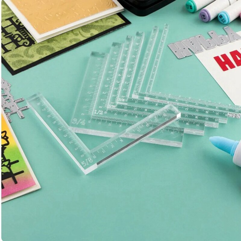 7Pcs/Set Paper Card Corners Helpers Positioning Tools Kit Scrapbooking Acrylic Rulers To Make Lining Up Card Layers Kit