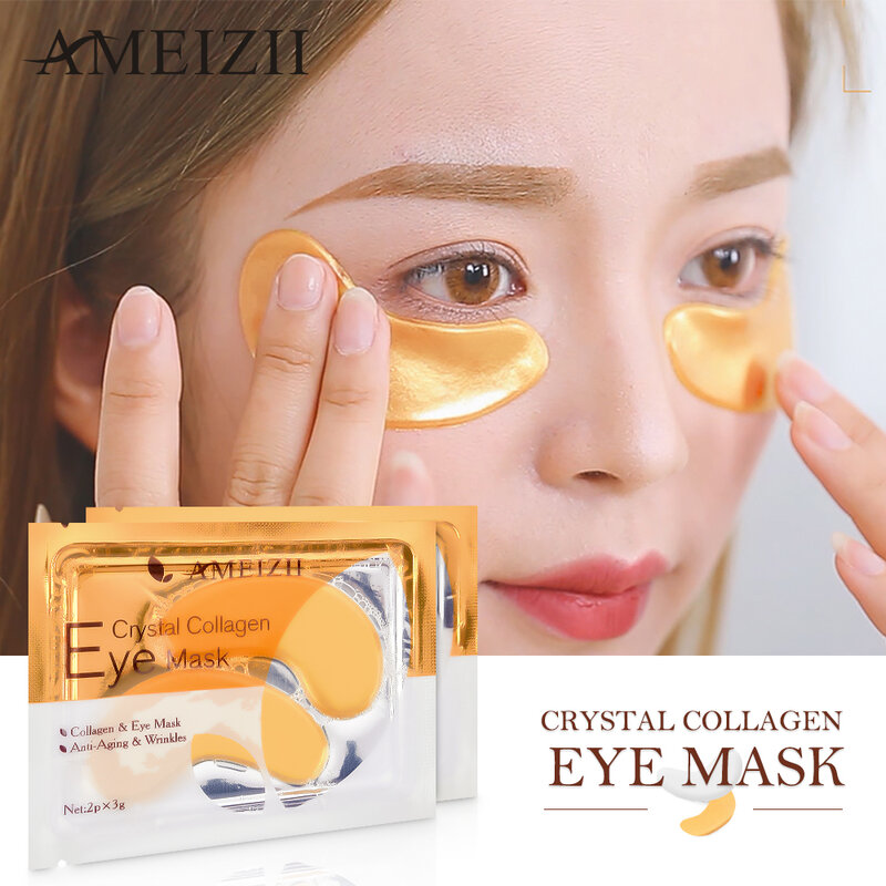 Masker mata kolagen kristal emas 24k, masker mata menghilangkan lingkaran hitam melembabkan perawatan kulit, masker Gel awet muda 1 tas = 1 pasang