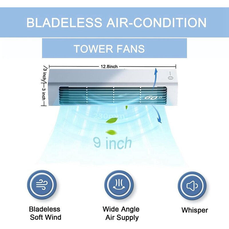 Bladesess Desk Tower Fan, pequenos ventiladores de mesa portáteis, ventilador Bladesess Bladesess, ventilador de ar silencioso pessoal, fácil de usar