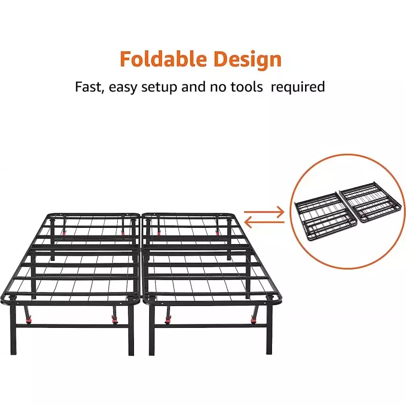 Rangka tempat tidur Platform logam lipat dasar dengan alat pengaturan gratis, tinggi 14 inci, rangka baja yang kokoh, tanpa memerlukan pegas kotak,