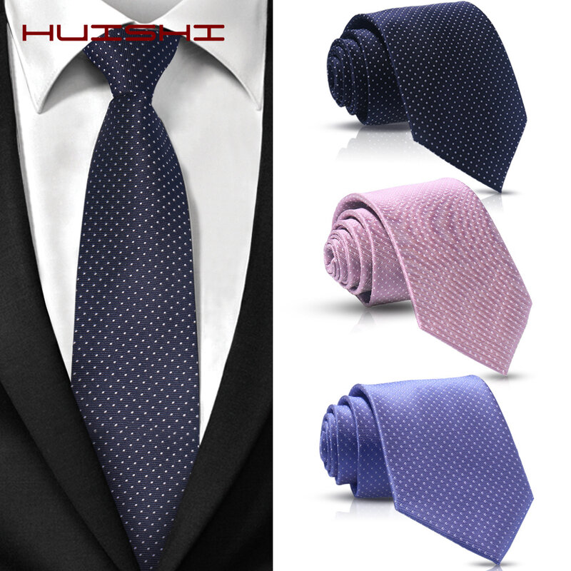 Huiishi 8cm dot gravatas magro moda homens de negócios poliéster microfibra pescoço gravata polka check masculino neckie para o casamento dos senhores