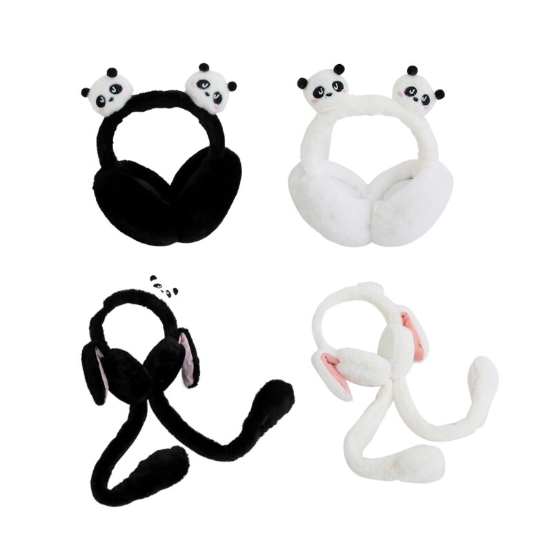 Ear Moving Panda Theme Plush Ear Warmer cho các hoạt động ngoài trời mùa đông