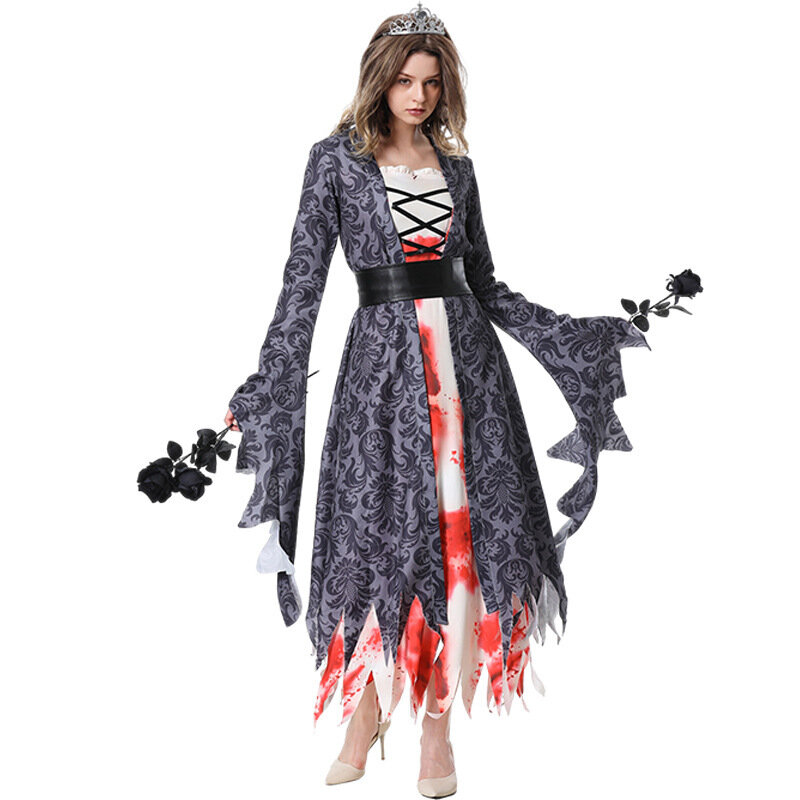 Disfraz de princesa Zombie para mujer, traje de vampiro gótico para adulto, vestido de fantasía para mujer, disfraz de Halloween ATERRADOR