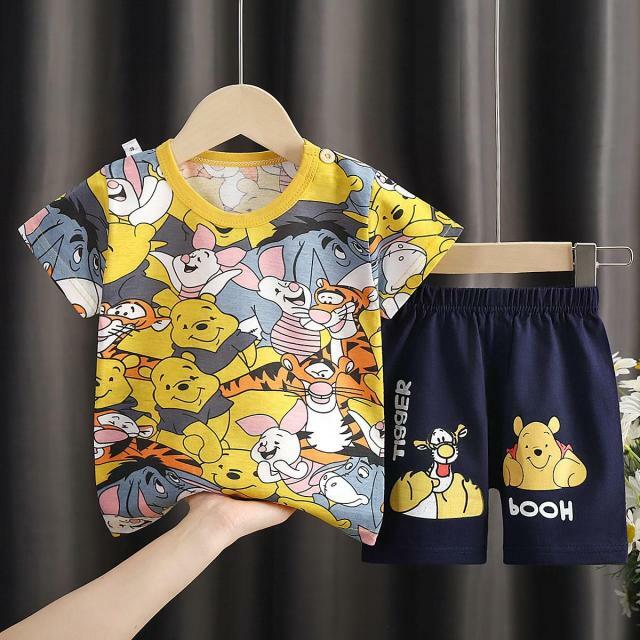 Conjunto de 2 piezas de ropa de Mickey para bebé, chándal para niños, traje de manga corta, camiseta y pantalones cortos, trajes de Disney de 1 a 4 años