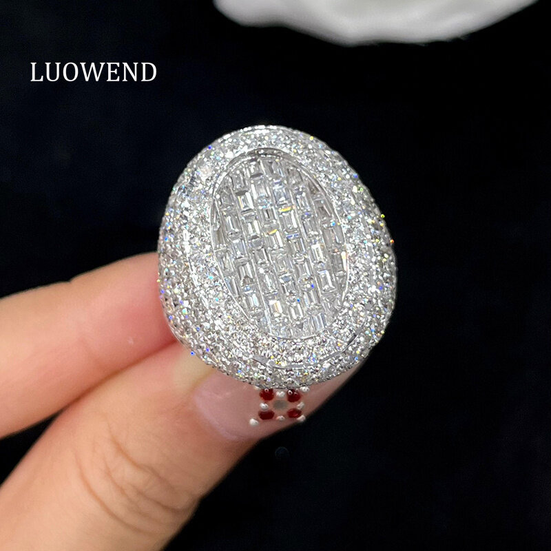 Luowend 18K Wit Gouden Ringen Mode Glanzend Design Luxe Stijl Echte Natuurlijke Diamanten Verlovingsring Voor Vrouwen Hoge Feestsieraden