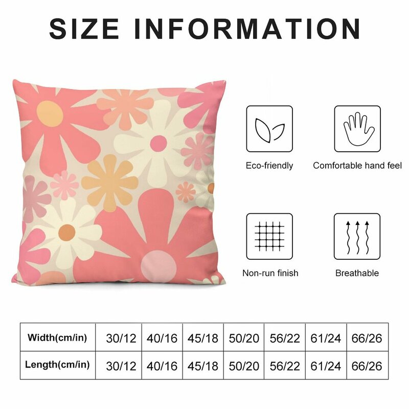 Blush Pink Retro 60s 70s Flowers - Vintage Style Pastel Floral Pattern Throw Pillow Cushions