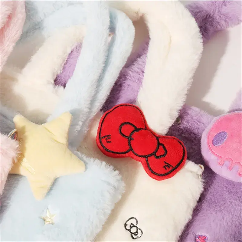 Sanrio Plush Bag Kawaii Cinnamoroll Handbag Tote Plushie Shoulder Messenger Bags Kuromi Hello Kitty Stuffed Makeup Backpack Gift