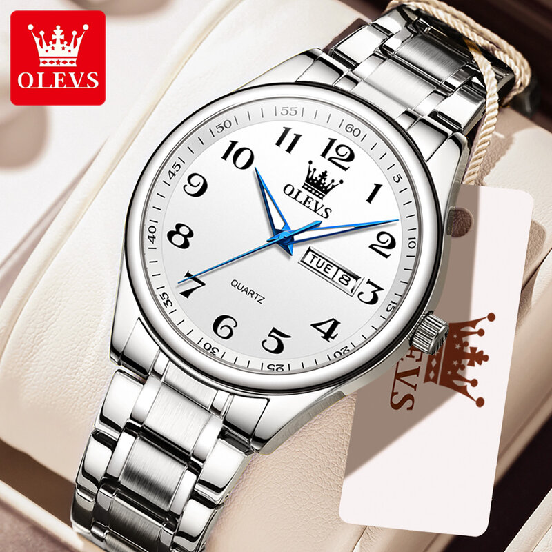 Olevs Fashion Quartz Horloge Voor Heren Roestvrij Staal Band Waterdicht Week Date Classic Heren Horloges Topmerk Luxe Polshorloges