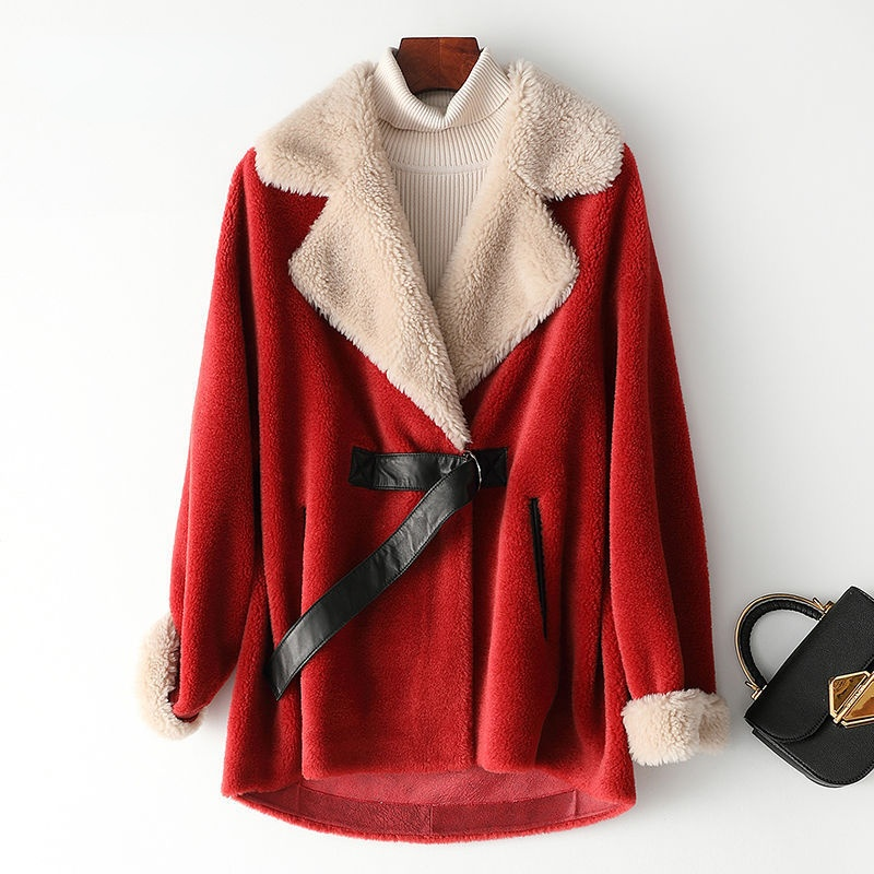 Manteau en laine d'agneau pour femme, veste de luxe, col coloré, sur optique, chaud, femme, tonte des moutons, Y884, hiver, haute qualité
