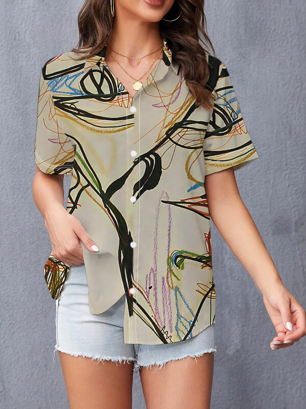 Женская летняя рубашка с отложным воротником и коротким рукавом, рубашка с 3d-цифровым принтом, женский топ на заказ, 2024