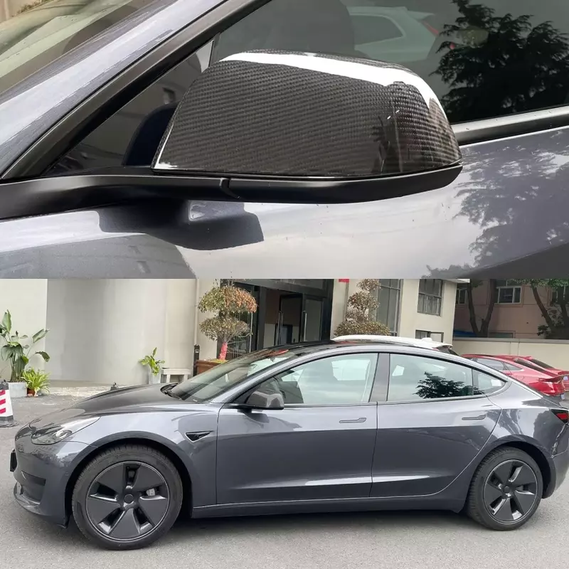 Cobre espelho lateral de fibra de carbono para Tesla, tampa do espelho retrovisor, proteção lateral do passageiro e da unidade, ABS, modelo 3, 2017-2023, 2 peças