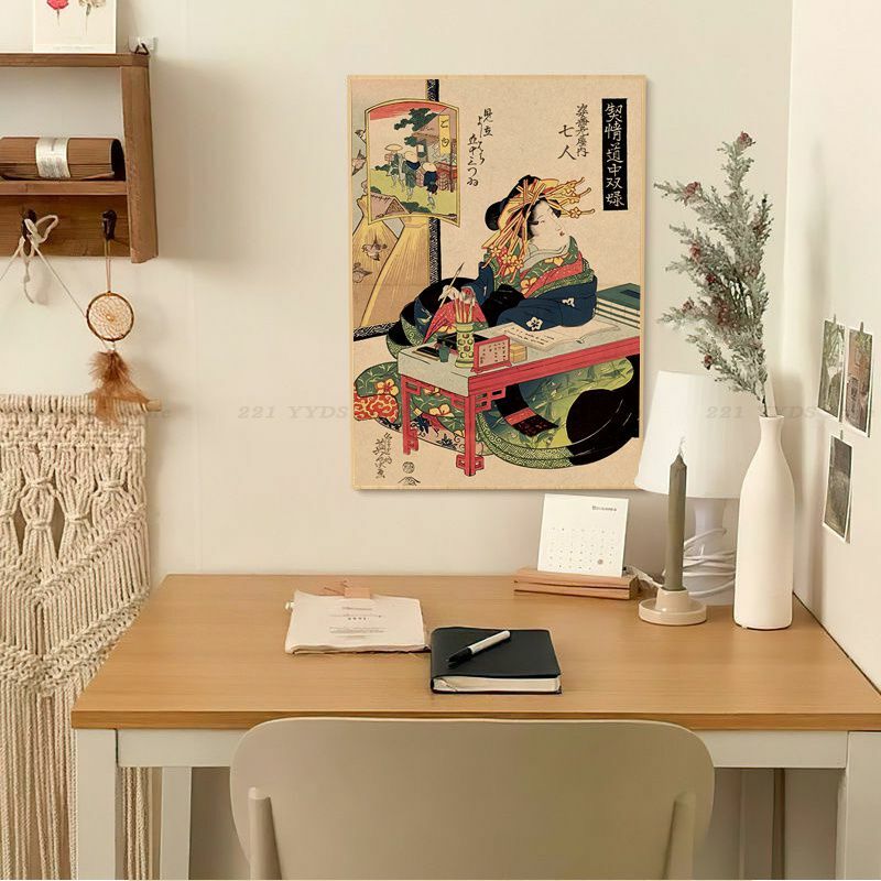 Японский плакат с рисунком укиё-э, белая бумага, плакаты с рисунком, винтажная декоративная живопись