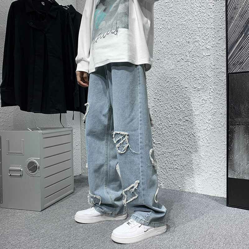 S-3XL moda donna Jeans dritti primavera autunno Denim Patch Designs 2022 pantaloni larghi Casual femminili Streetwear
