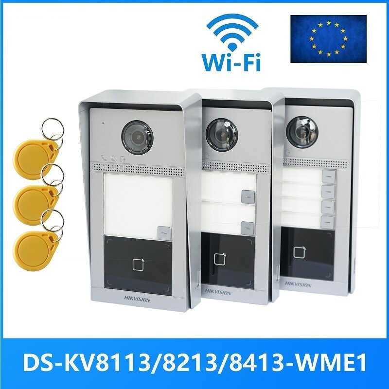 Bel pintu IP To 1-4 tombol DS-KV8113/8213/8413-WME1(B), bel pintu WiFi, telepon pintu, interkom Video, tahan air, buka kunci kartu IC
