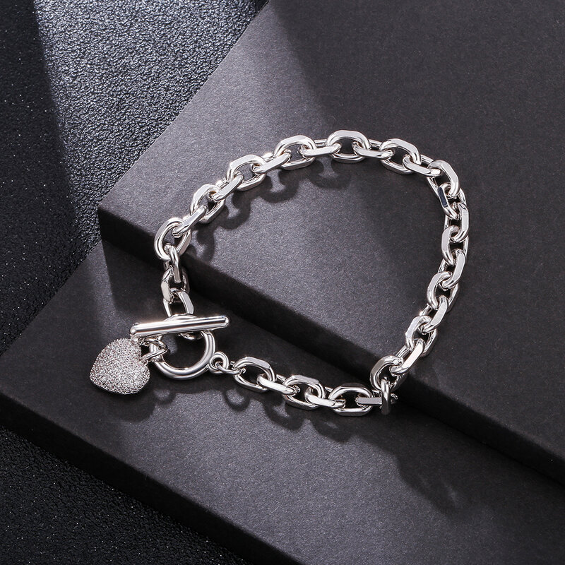KPOP CZ Heart Charm Bracelet Gold Silver Plated Link Chain Bracelets for Women Trend Jewelry Gift 2022 New In Free Shipping