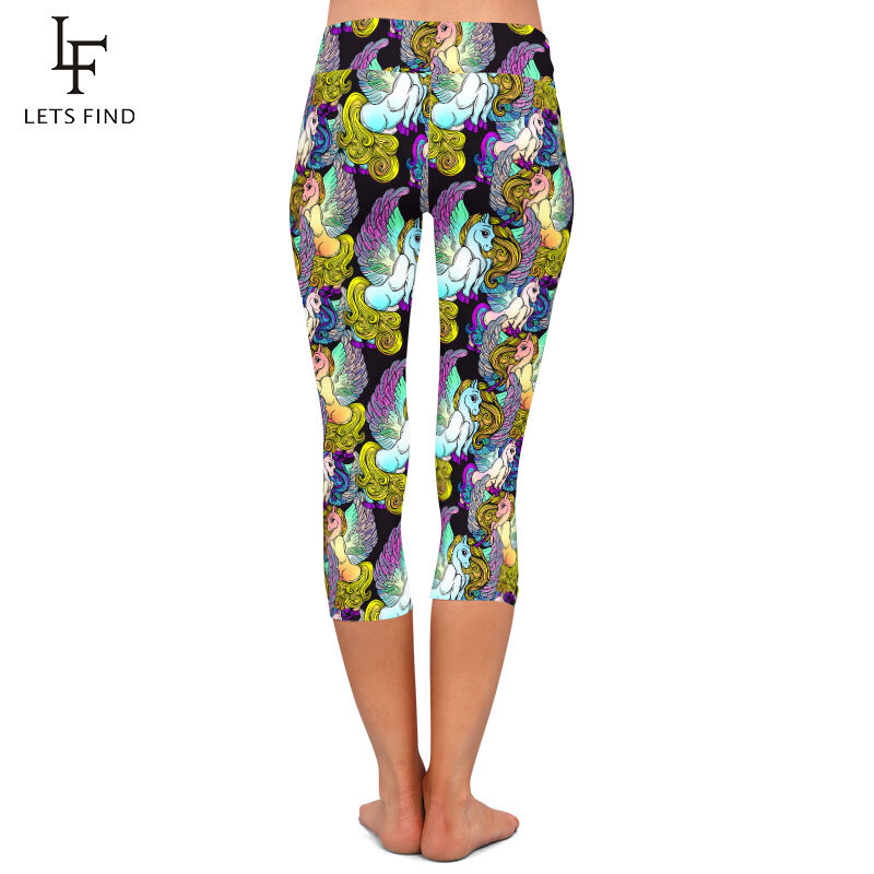 LETSFIND – legging Capri taille haute pour femme, vêtement moulant, élastique, doux, imprimé licorne 3D, idéal pour le Fitness