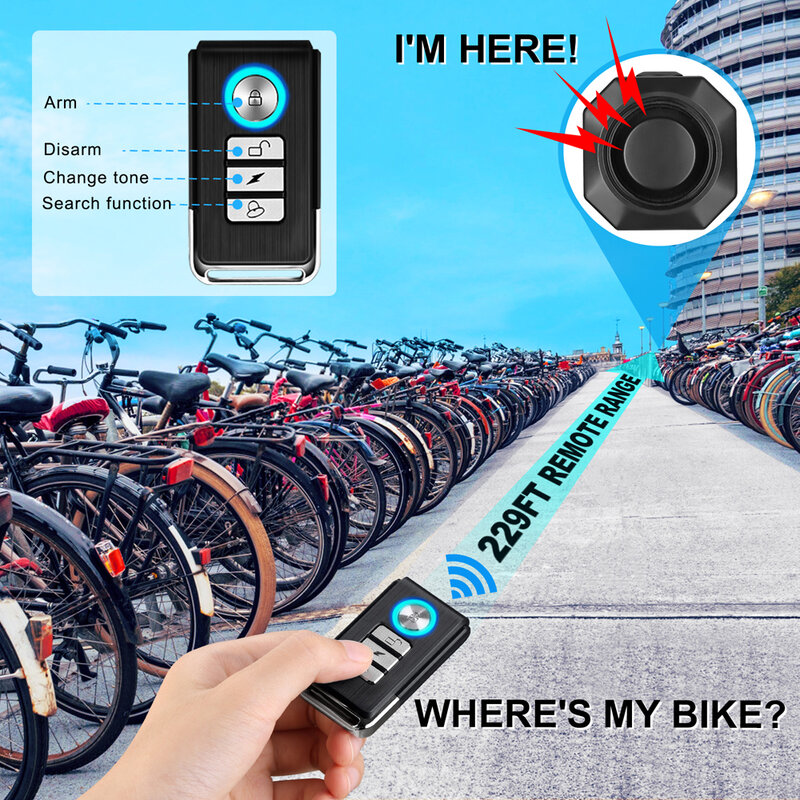 WSDCAM Alarm do roweru bezprzewodowy wodoodporny Alarm wibracyjny do roweru USB ładowanie pilota Alarm motocyklowy ochronny zabezpieczający
