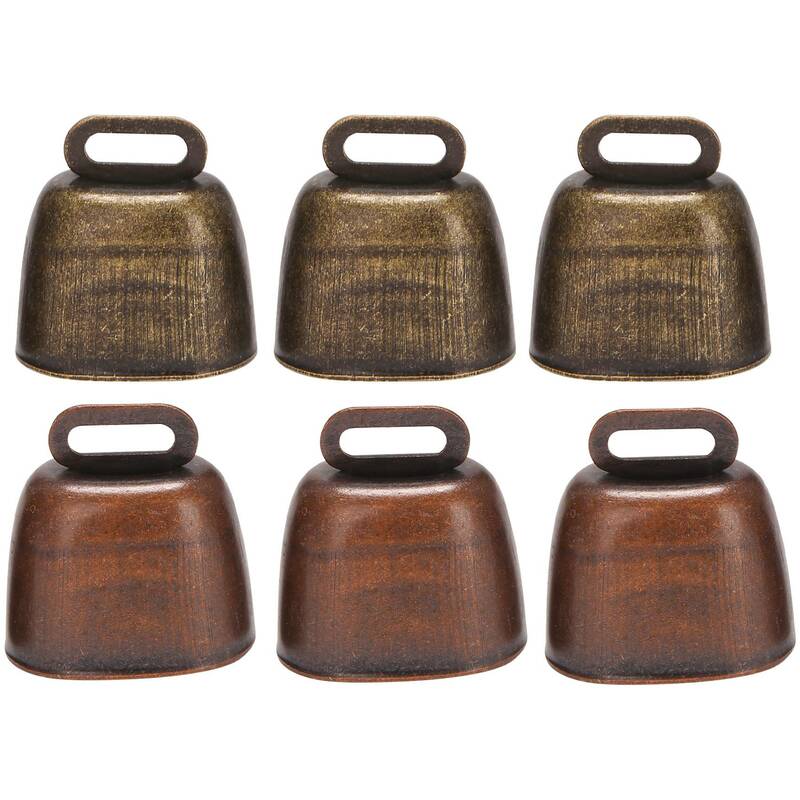 6 Pcs Metal Cow Bell, Cowbell Retro Bell for Horse Sheep Grazing Copper, Cow Bells Noise Makers