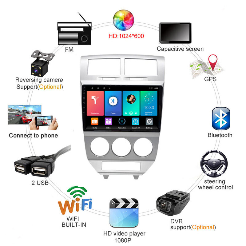 Radio con GPS para coche, reproductor Multimedia con Android, 2 Din, 4G, WiFi, Carplay, unidad principal de navegación, para Dodge Caliber, 2007-2010, 10,1 pulgadas