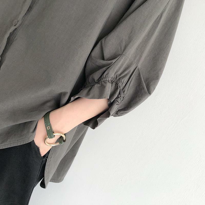 Pockets Turn-down Collar Button Pleated Solid Temperament Neutral Fashionable Korean Casual Spring Summer Women's Clothing Thin