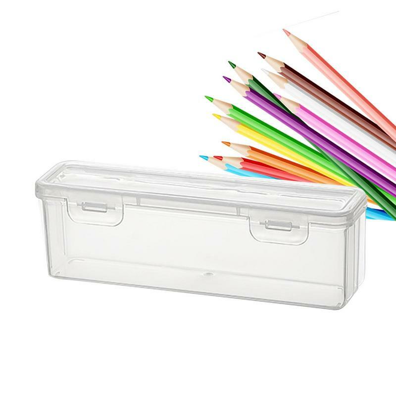 Kotak pensil bening Snap-On, kotak alat tulis kapasitas besar dengan tutup portabel menghemat ruang penyimpanan untuk rumah, sekolah, kelas