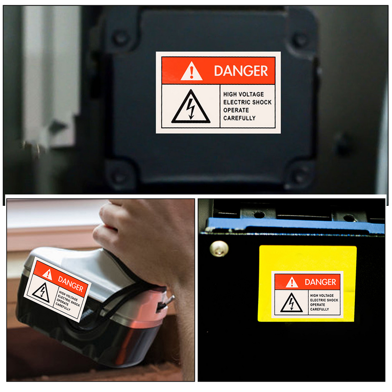 8 Stück Hochdruck-Anti-Elektro-Schock-Etiketten etiketten Pet Film Warning Shocks Decals