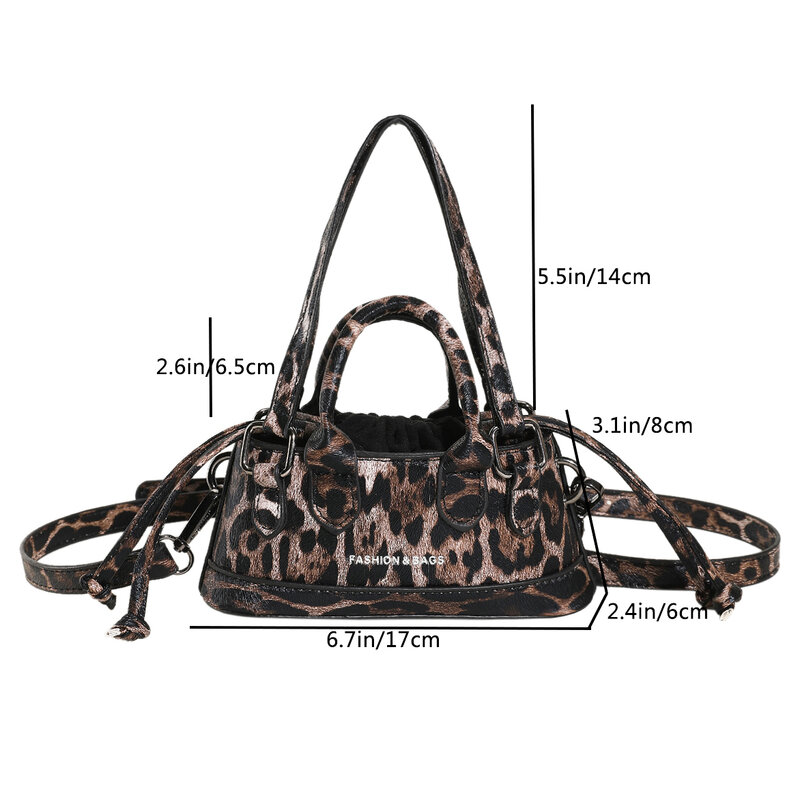 Khaki Brown Mini Crossbody Bag Women Designer Animal Print Leopard Leather Shoulder Bag Drawstring Handbag Sling Phone Purse