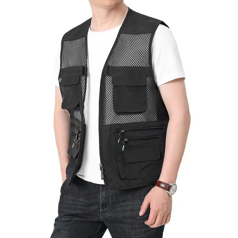 Summer Thin Mesh Vest Outdoor Sportsfor Jackets Bigsize Bomber Sleeveless Vest Casual Tactical Work Wear Camping Fishing Vests