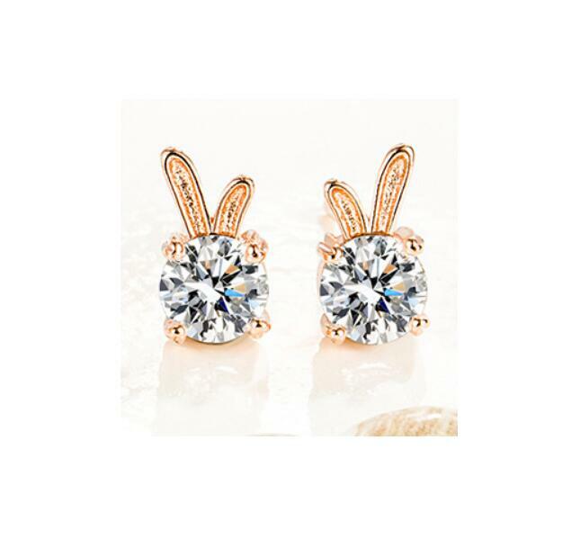 925 Sterling Silver 0.5 Carat*2 Moissanite Bunny Rabbit Stud Earrings For Girls Fashion Cute Niche Birthday Souvenirs